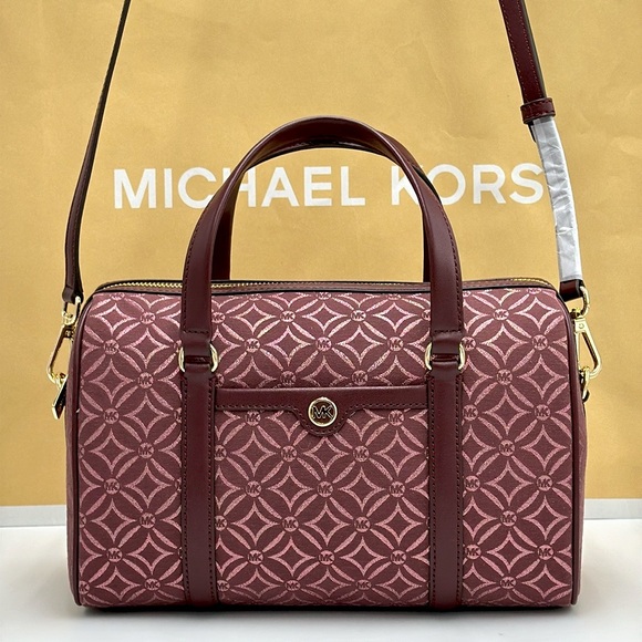 MICHAEL KORS JST TRAVEL MEDIUM DUFFLE SATCHEL SHOULDER CROSSBODY BAG MK OXBLOOD - Picture 5 of 14